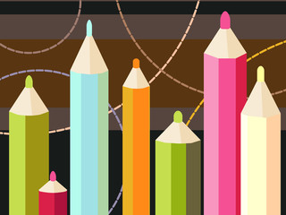 Seven colored pencils