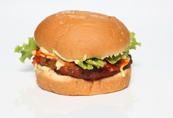 delicious beef burger on a white background