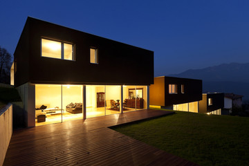 view of the beautiful modern houses, .outdoor at night
