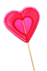 red heart-lollipop isolated on white
