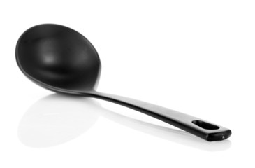 black kitchen ladle isolated on white