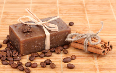 Hand-made soap on wooden mat