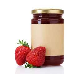 berry jam and strawberry isolated on white
