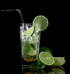 Fresh mojito on black background
