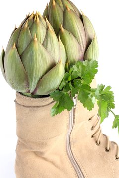 carciofi spinosi di albenga dentro a stivaletto da donna
