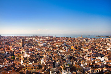 Panoramic view of rooftops of Venice, Italy