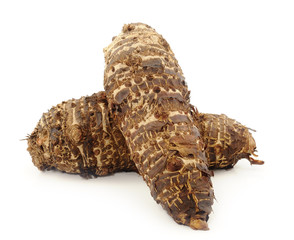 taro roots on white