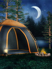 Ognisko przy namiocie nocą © Obsidian Fantasy