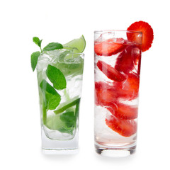 Fresh mojito and strawberry cocktails