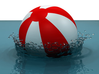 Inflatable beach ball falling into the water with splashing