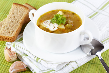 The Russian cuisine. Rassolnik soup