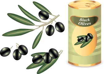 Foto op Plexiglas black olives, black olive branch and bank of black olives © La Gorda