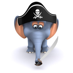 3D Elefant im Piratenhut mit Entermesser