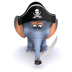 Abwaschbare Fototapete Piraten 3D Elefant im Piratenhut mit Entermesser