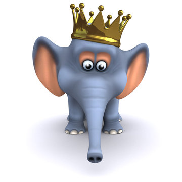 3d Elephant In Gold Crown Face Forward