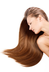 woman with long brown healthy hair