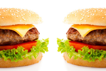 Tasty hamburger on white background