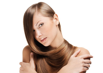 woman with elegant long shiny hair , hairstyle
