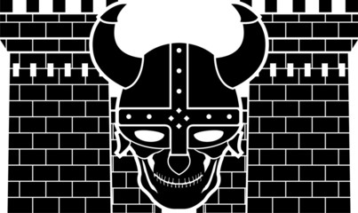 two towers and skull of viking