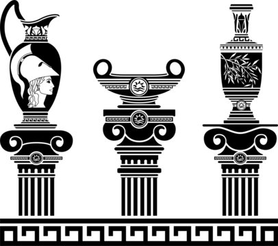 set of hellenic vases and ionic columns. stencils