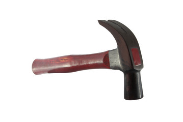 Crimson hammer focus from head on white background.