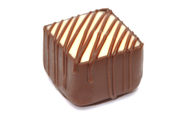 Chocolate praline on white background