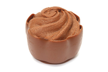 Chocolate praline on white background