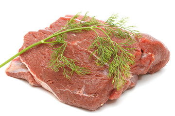 Piece of raw beef on white