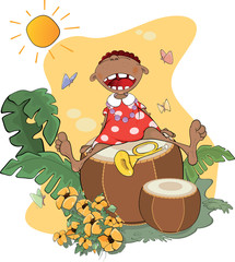 The African American girl the musician. Cartoon