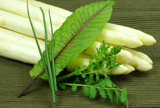 Kr&auml;uter und wei&szlig;er Spargel