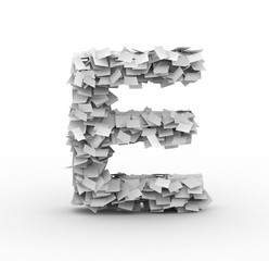Letter E, stacked from paper sheets
