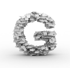 Letter G, stacked from paper sheets