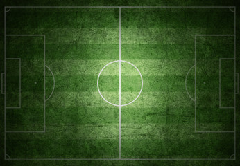 soccer field with white lines on grass, grunge paper