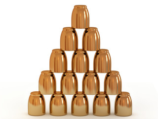 Gold glasses combined by a pyramid on a white background