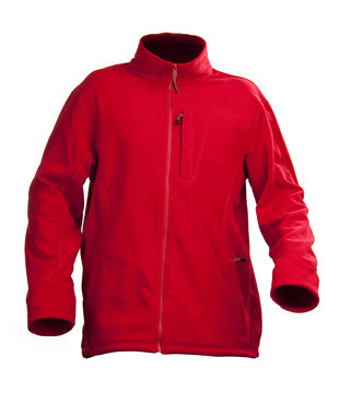 Red Male Fleece Jacket Isolated Over White