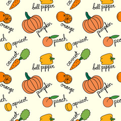 pattern with cartoon orange fruits and vegetables