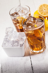 Lemon Ice Tea on white wooden table