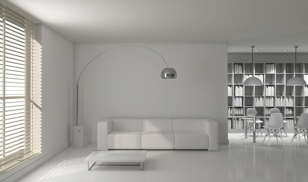 Interno vuoto con parquet e finestra 3d