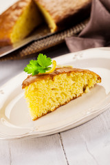 Lemon Sponge Cake on white wooden table