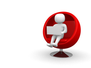 3d person with laptop sitting on sofa