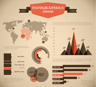 Brown and red Vector retro / vintage set of Infographic elements