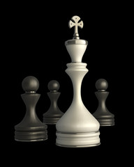 Chess king standing isolated on black background