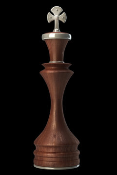 Chess king wooden isolated on black background