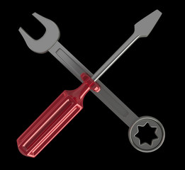Screwdriver and Wrench Icon isolated on black