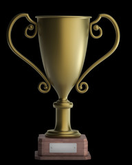 3D illustration golden trophy isolated on black