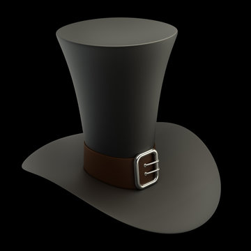 Black top hat with gray strip isolated on black