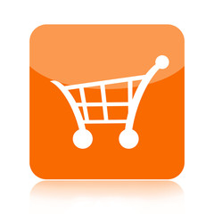 Shopping cart orange button isolated on white