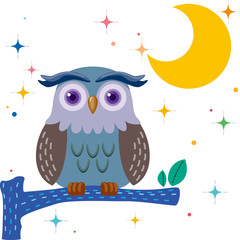 Old owl against a star night sky