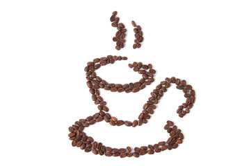 Coffee cup and saucer symbol made of coffee beans