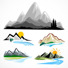 ABSTRACT MOUNTAIN AND HILLS ICON SET